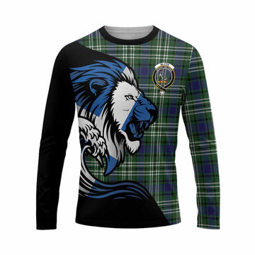 Blyth Tartan Crest Long Sleeve T-Shirt Scottish Golden Lions Wave Flow