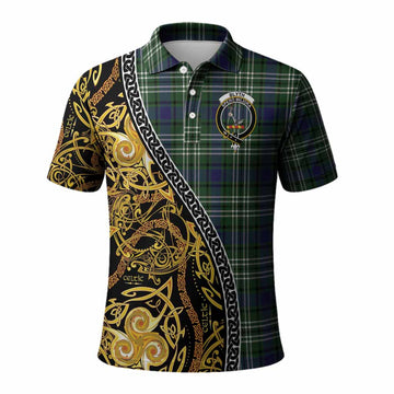 Blyth Tartan Crest Polo Shirt Celtic Knot and Triple Trickle Spiral Symbols