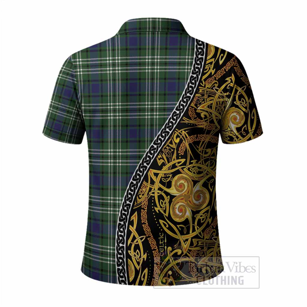 Blyth Tartan Crest Polo Shirt Celtic Knot and Triple Trickle Spiral Symbols