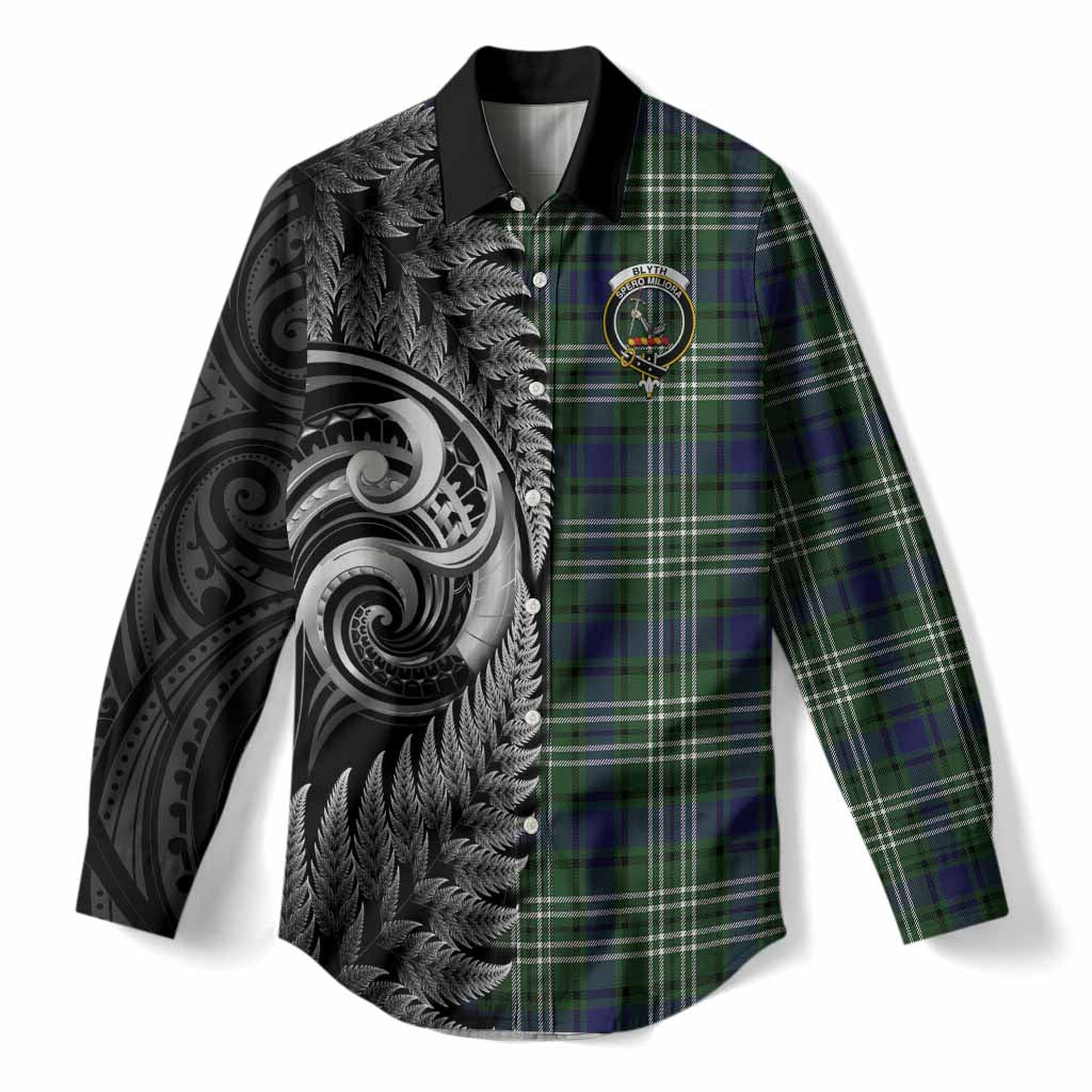Blyth Tartan Crest Women Casual Shirt With New Zealand Silver Fern Maori Koru