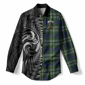 Blyth Tartan Crest Women Casual Shirt With New Zealand Silver Fern Maori Koru