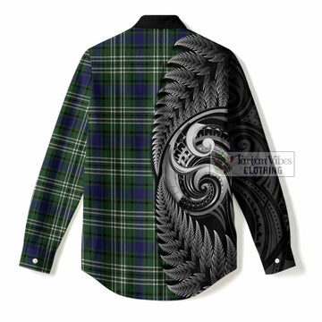 Blyth Tartan Crest Women Casual Shirt With New Zealand Silver Fern Maori Koru
