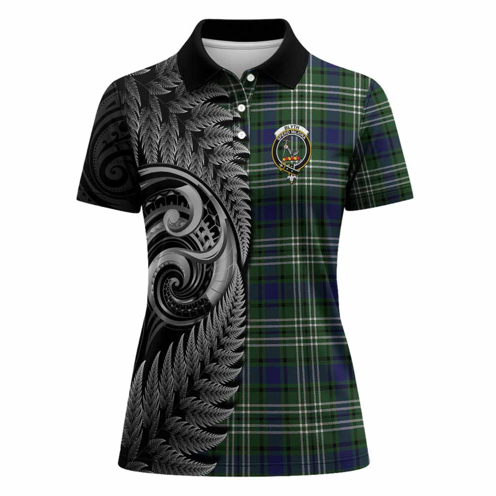 Blyth Tartan Crest Women Polo Shirt With New Zealand Silver Fern Maori Koru