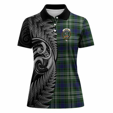 Blyth Tartan Crest Women Polo Shirt With New Zealand Silver Fern Maori Koru