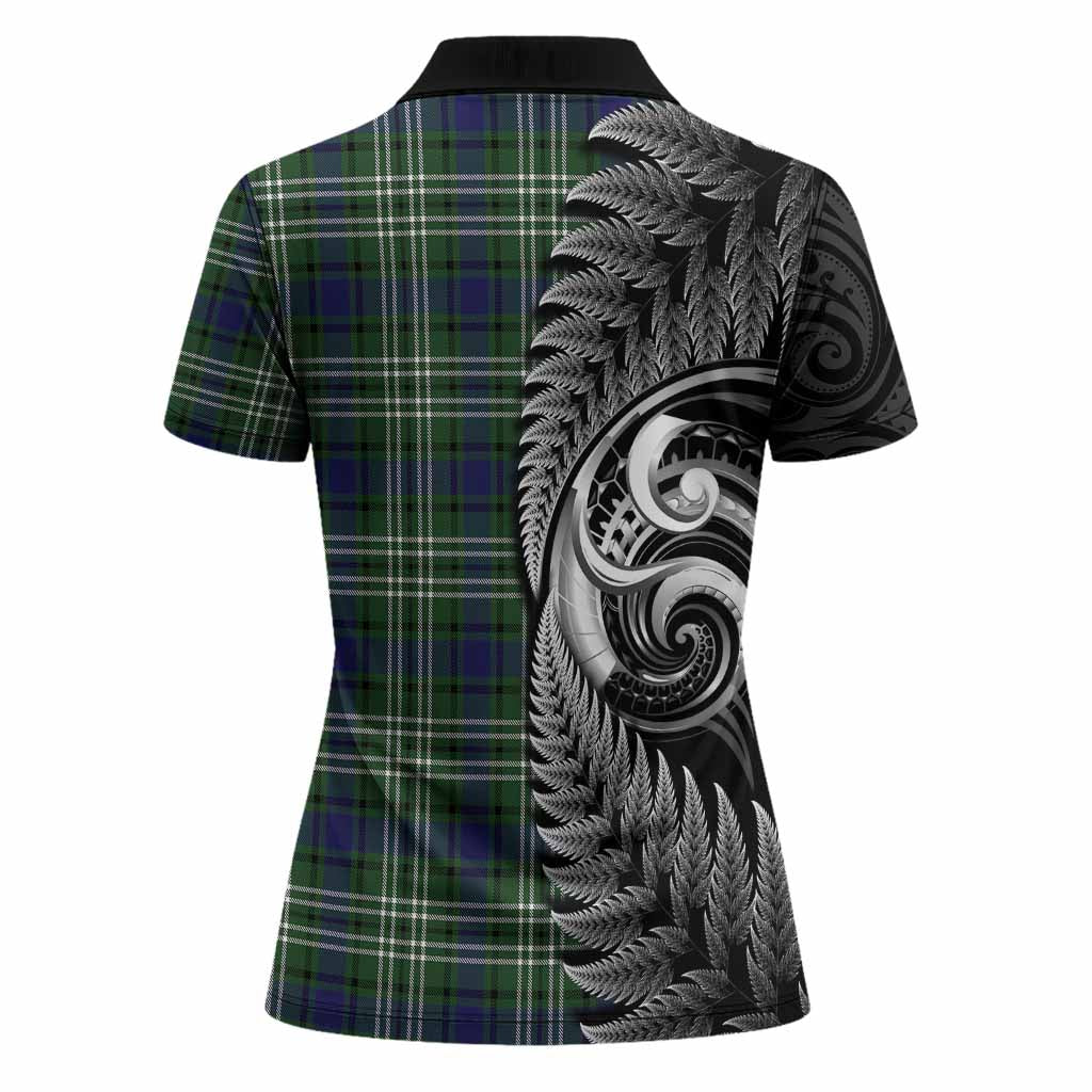 Blyth Tartan Crest Women Polo Shirt With New Zealand Silver Fern Maori Koru