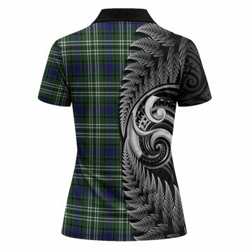 Blyth Tartan Crest Women Polo Shirt With New Zealand Silver Fern Maori Koru
