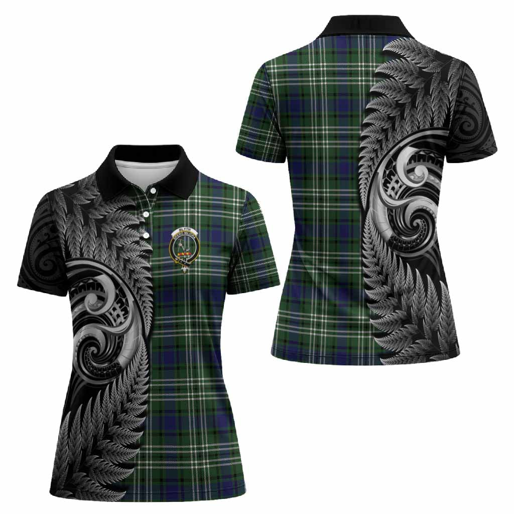 Blyth Tartan Crest Women Polo Shirt With New Zealand Silver Fern Maori Koru