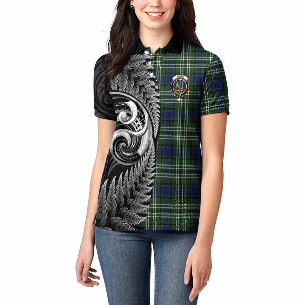 Blyth Tartan Crest Women Polo Shirt With New Zealand Silver Fern Maori Koru