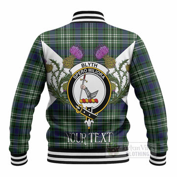 Blyth Tartan Family Crest Baseball Jacket Scottish Burns Night Thistle Floral