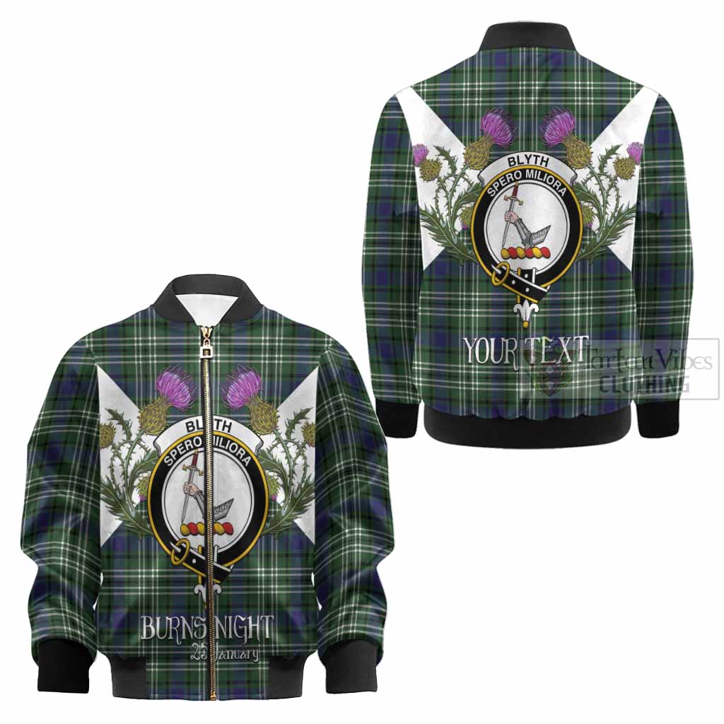 Blyth Tartan Family Crest Kid Bomber Jacket Scottish Burns Night Thistle Floral