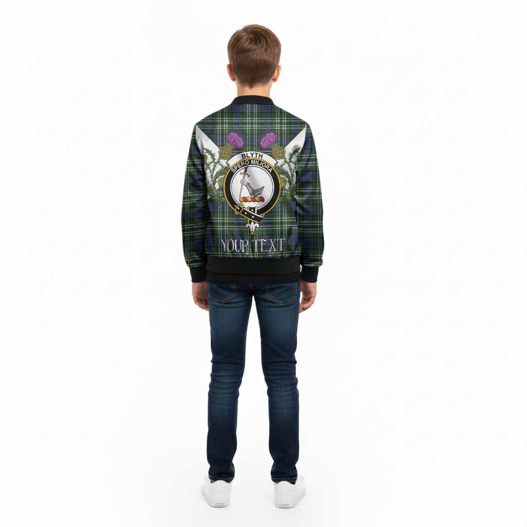 Blyth Tartan Family Crest Kid Bomber Jacket Scottish Burns Night Thistle Floral