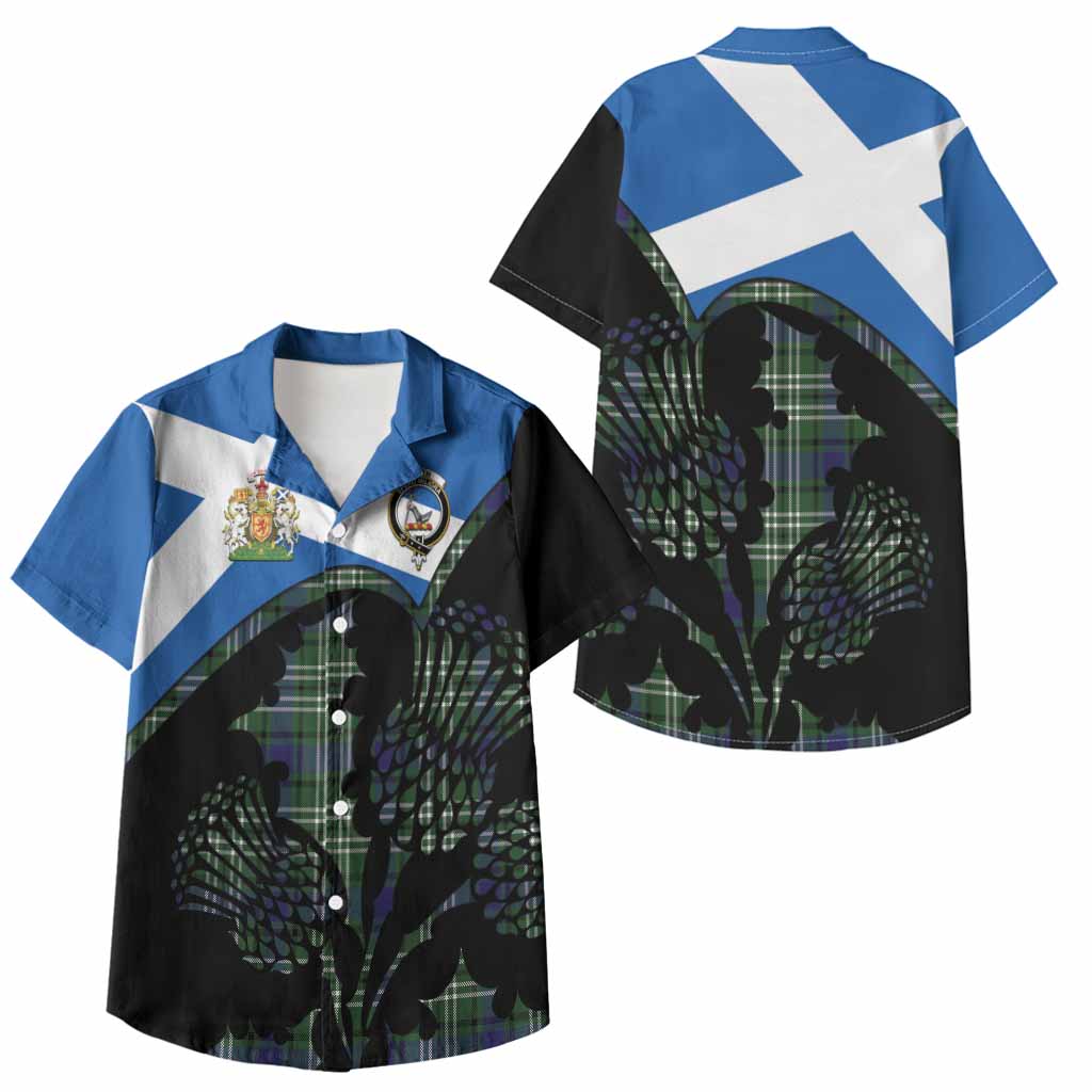 Blyth Tartan Family Crest Kid Hawaiian Shirt Scotland Thistle Floral Flag Style