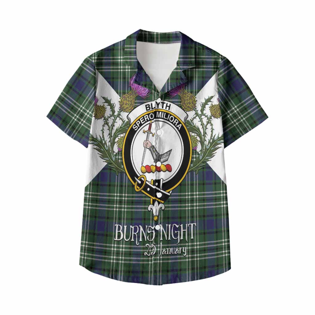 Blyth Tartan Family Crest Kid Hawaiian Shirt Scottish Burns Night Thistle Floral