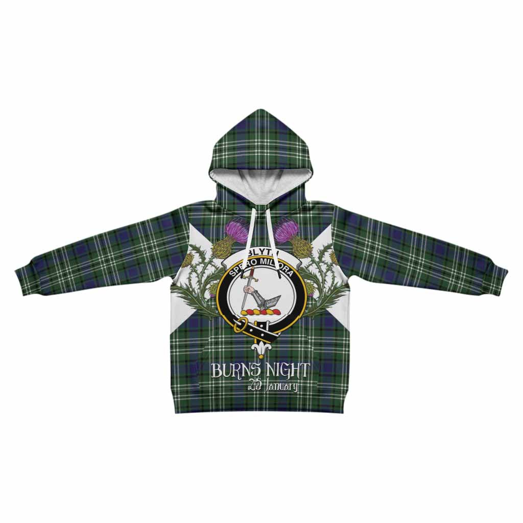 Blyth Tartan Family Crest Kid Hoodie Scottish Burns Night Thistle Floral