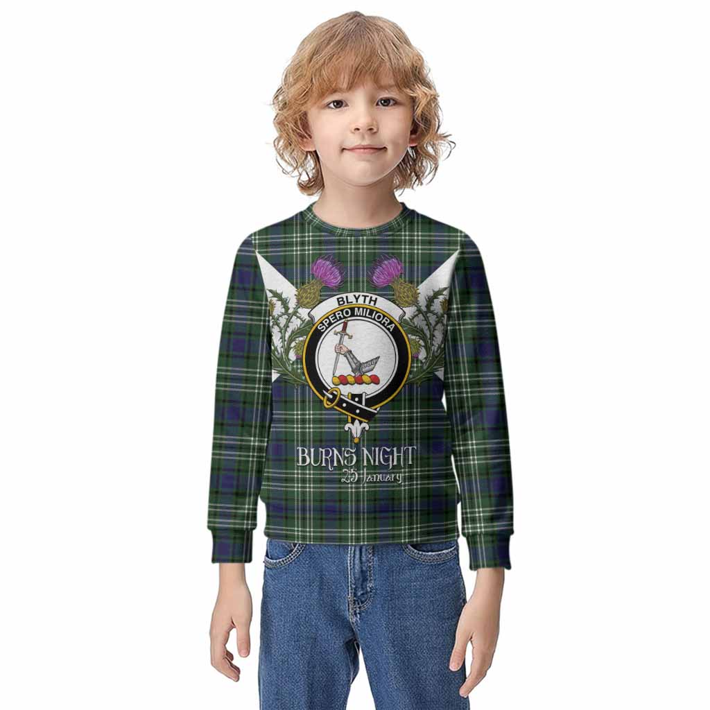 Blyth Tartan Family Crest Kid Knitted Sweatshirt Scottish Burns Night Thistle Floral