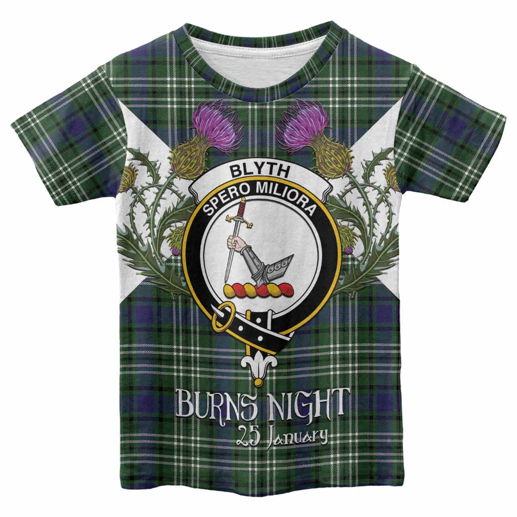 Blyth Tartan Family Crest Kid T-shirt Scottish Burns Night Thistle Floral