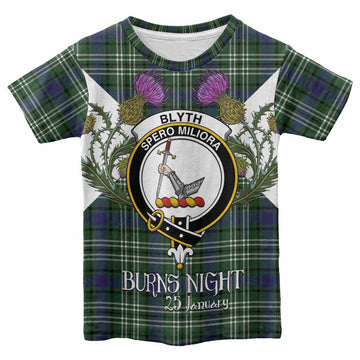 Blyth Tartan Family Crest Kid T-shirt Scottish Burns Night Thistle Floral