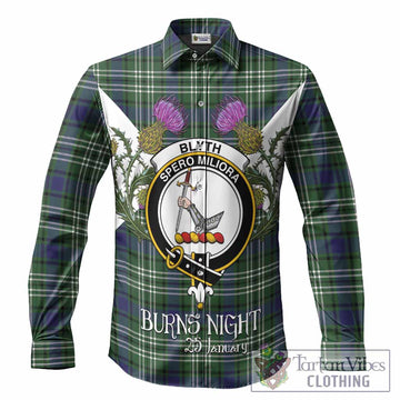 Blyth Tartan Family Crest Long Sleeve Button Shirts Scottish Burns Night Thistle Floral