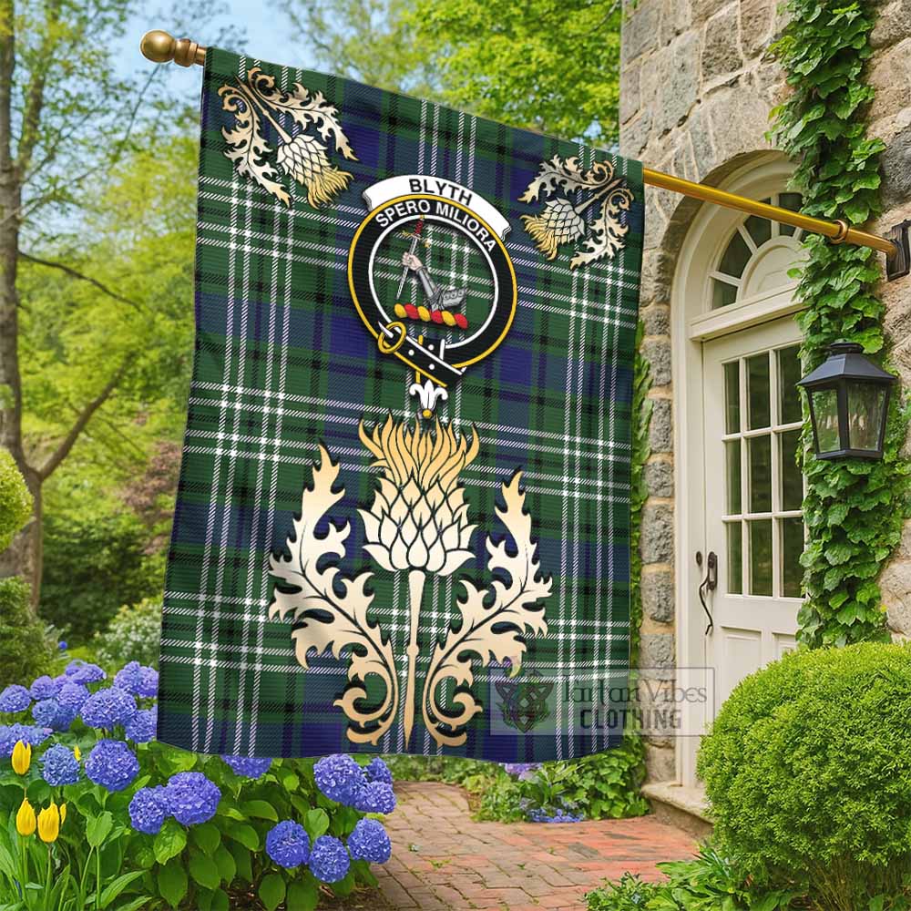 Blyth Tartan Garden Flag with Golden Regal Scottish Thistle Emblem - Tartan Vibes Clothing