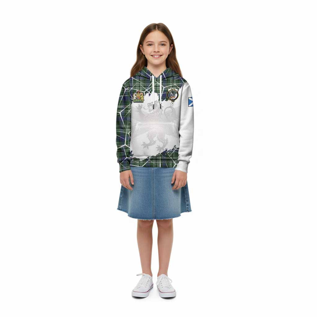 Blyth Tartan Kid Hoodie with Family Crest and Lion Rampant Grunge Style