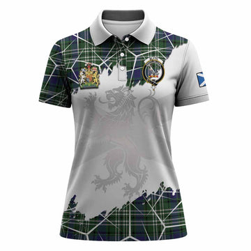 Blyth Tartan Women Polo Shirt with Family Crest and Lion Rampant Grunge Style