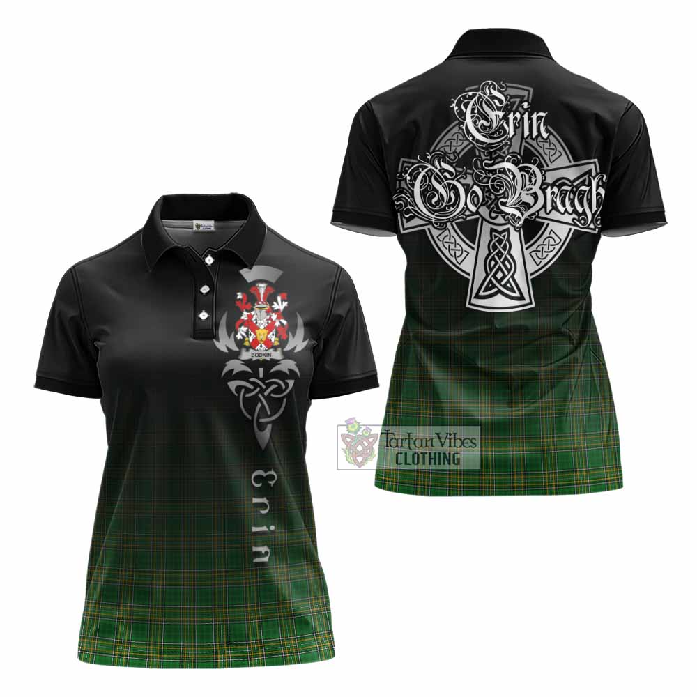Tartan Vibes Clothing Bodkin Irish Clan Women's Polo Shirt with Coat of Arms Erin Go Bragh Celtic Inspired