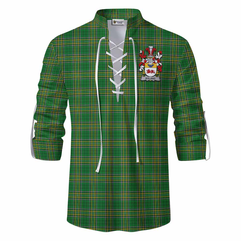 Tartan Vibes Clothing Boland Irish Clan Tartan Ghillie Kilt Shirt with Coat of Arms
