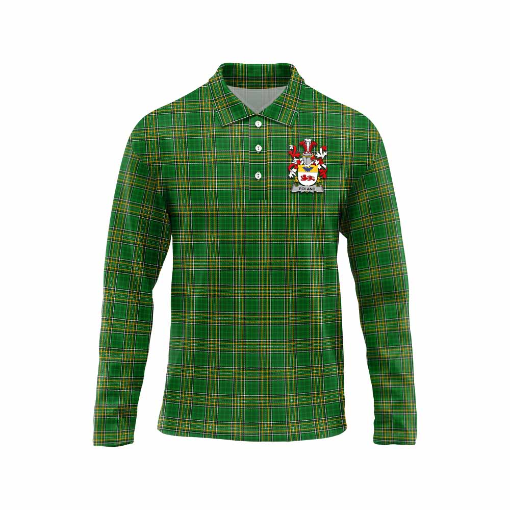Boland Irish Clan Tartan Long Sleeve Polo Shirt with Coat of Arms Unisex - Tartan Vibes Clothing