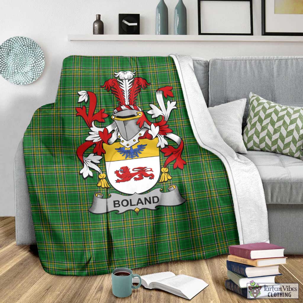 Tartan Vibes Clothing Boland Irish Clan Tartan Blanket with Coat of Arms