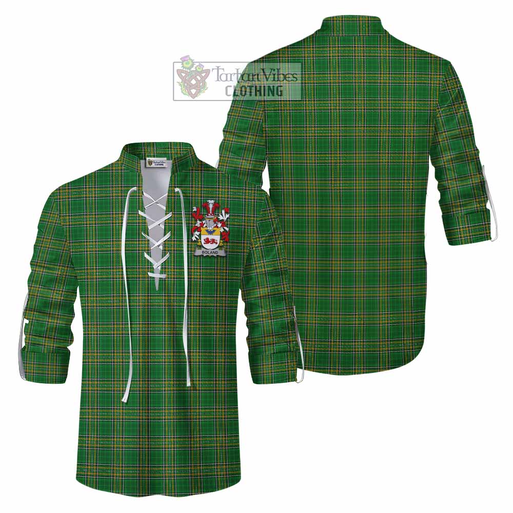 Tartan Vibes Clothing Boland Irish Clan Tartan Ghillie Kilt Shirt with Coat of Arms