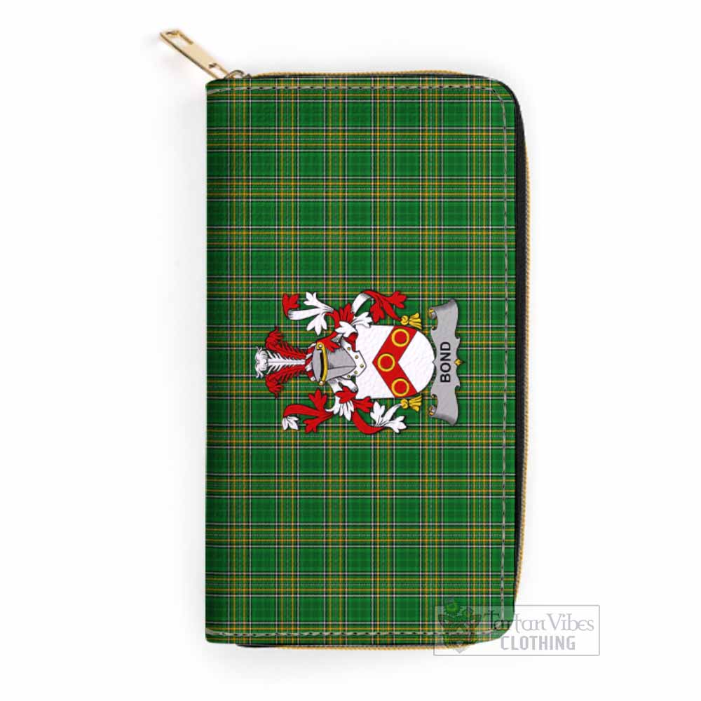 Tartan Vibes Clothing Bond Irish Clan Tartan Women's Leather Wallet with Coat of Arms