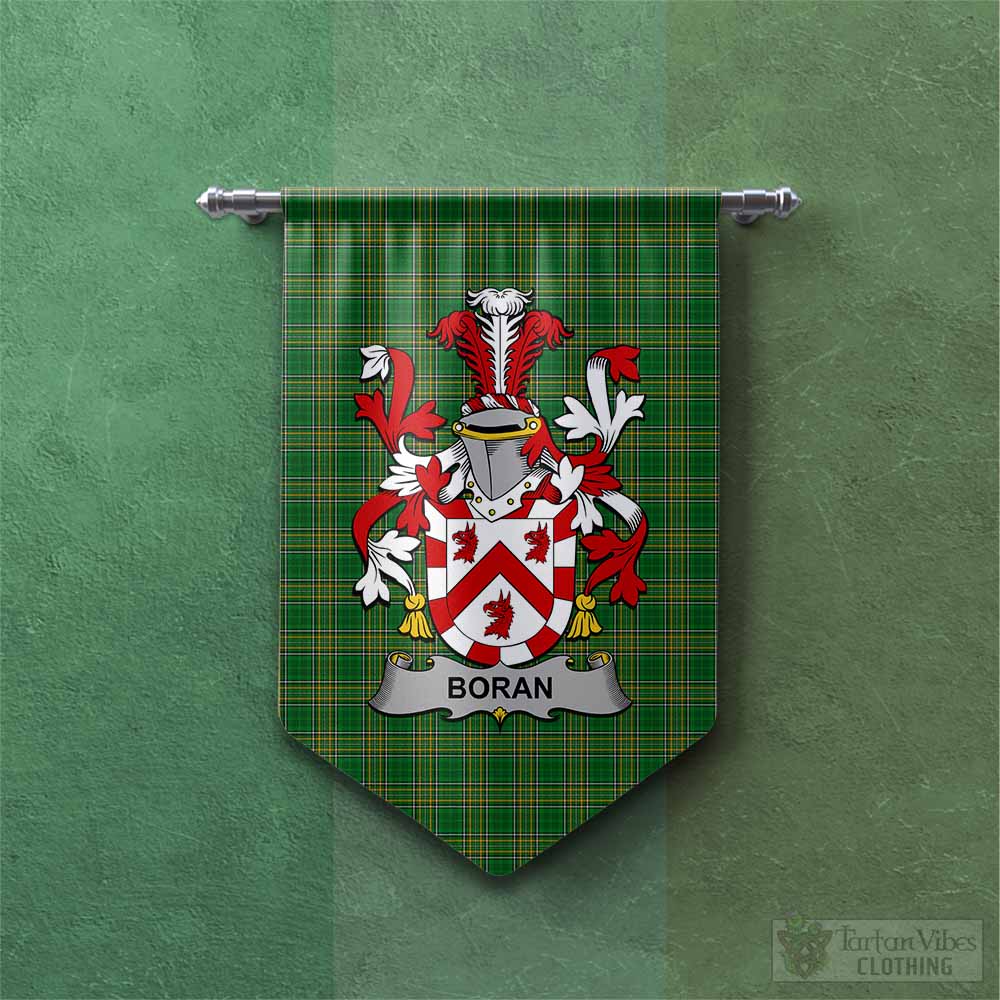 Tartan Vibes Clothing Boran Irish Clan Tartan Gonfalon, Tartan Banner with Coat of Arms