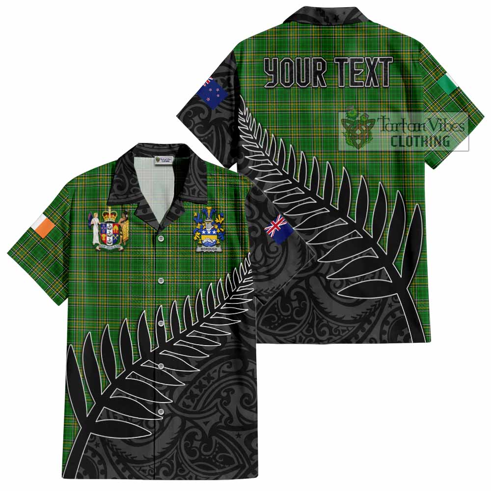 Tartan Vibes Clothing Borough Irish Clan Tartan Short Sleeve Button Shirt with Coat of Arms New Zealand Silver Fern Half Style