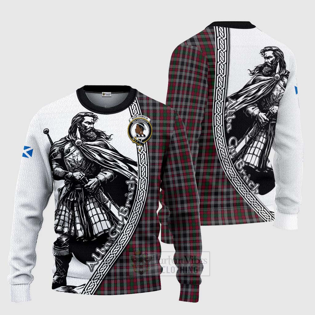 Borthwick Tartan Clan Crest Knitted Sweater with Highlander Warrior Celtic Style Unisex - Tartan Vibes Clothing