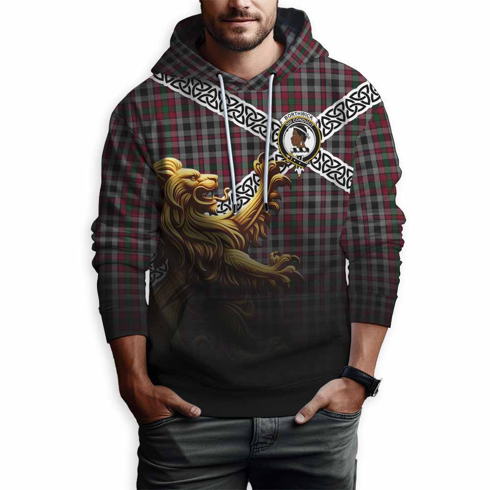 Borthwick Crest Tartan Hoodie with Golden Lion Emblem Celtic Style Pullover Hoodie - Tartan Vibes Clothing