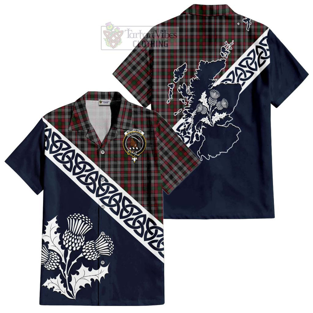 Tartan Vibes Clothing Borthwick Tartan Short Sleeve Button Shirt Featuring Thistle and Scotland Map