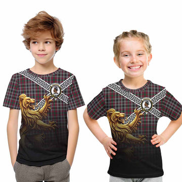 Tartan Vibes Clothing Borthwick Crest Tartan Kid T-Shirt with Golden Lion Emblem Celtic Style