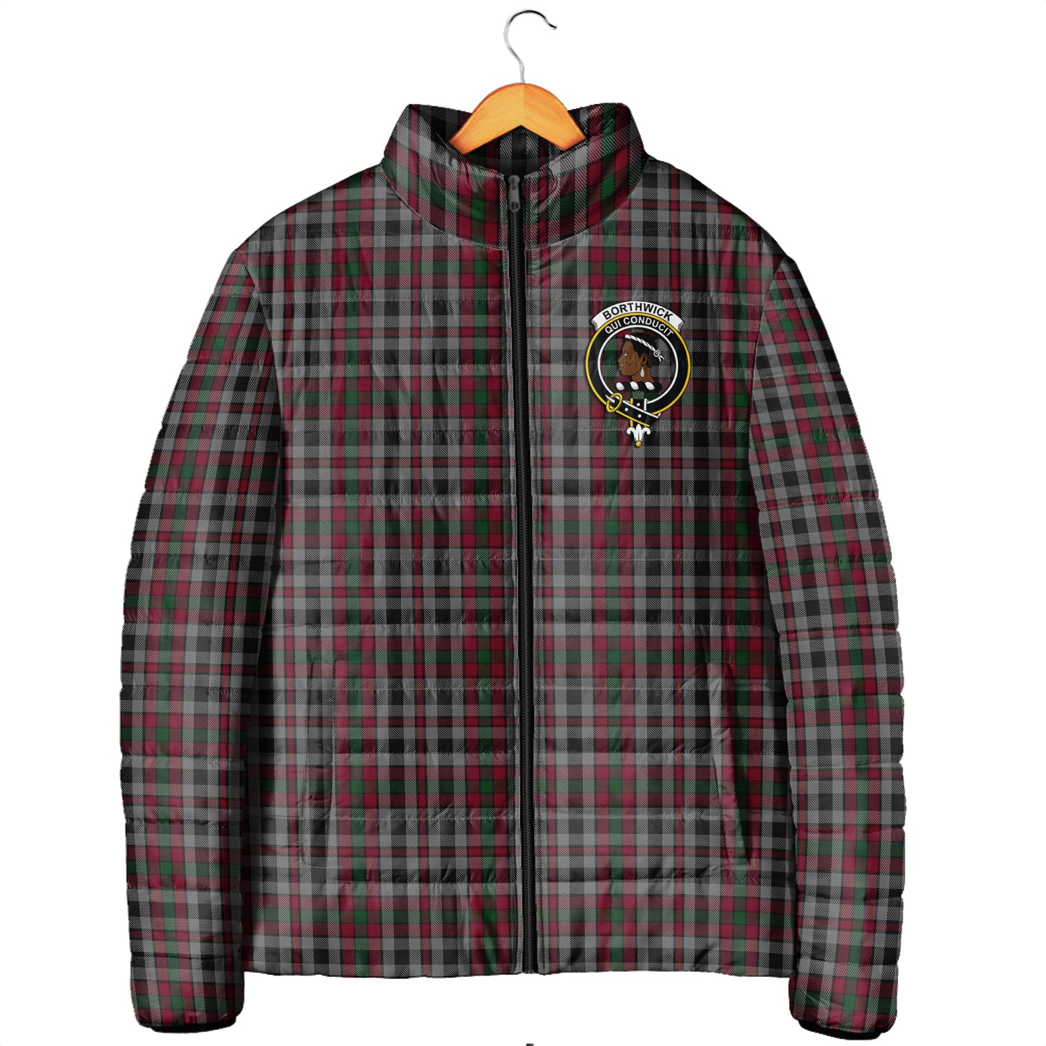 Borthwick Tartan Padded Jacket with Family Crest Men's Padded Jacket - Tartan Vibes Clothing