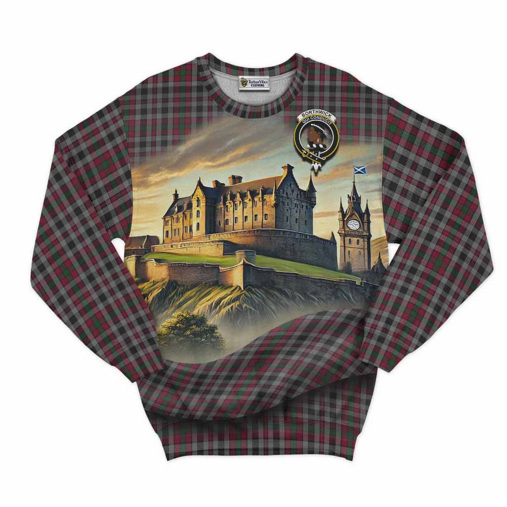 Tartan Vibes Clothing Borthwick Tartan Family Crest Sweatshirt with Scottish Ancient Castle Style