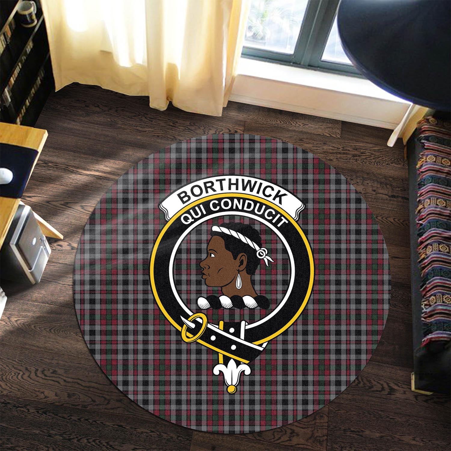 Borthwick Tartan Round Rug with Family Crest Premium Round Rug - Tartan Vibes Clothing