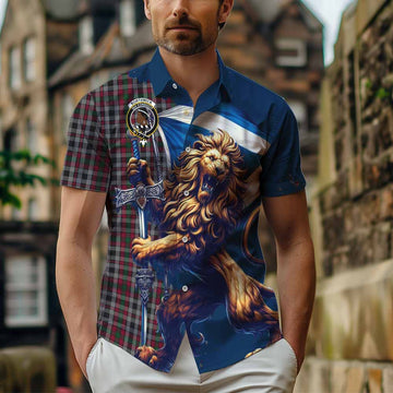Tartan Vibes Clothing Borthwick Tartan Family Crest Short Sleeve Button Shirt with Scottish Majestic Lion