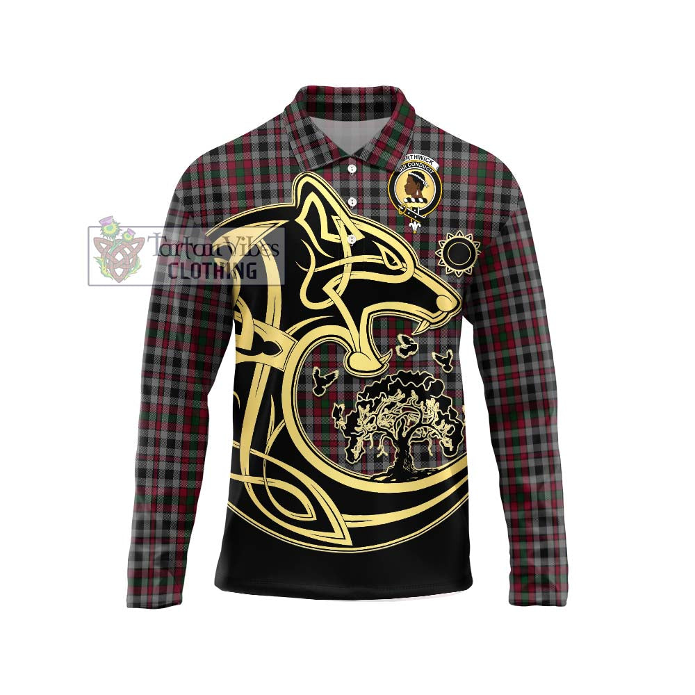 Borthwick Tartan Long Sleeve Polo Shirt with Family Crest Celtic Wolf Style Unisex - Tartan Vibes Clothing