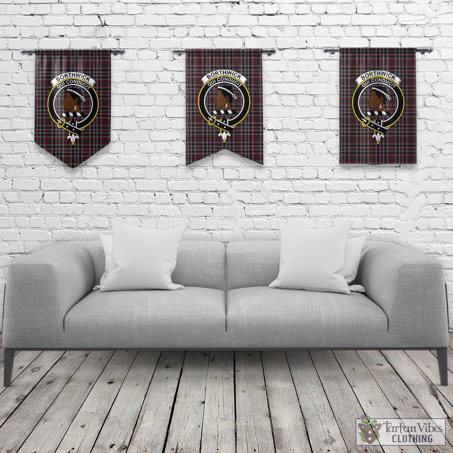 Tartan Vibes Clothing Borthwick Tartan Gonfalon, Tartan Banner with Family Crest