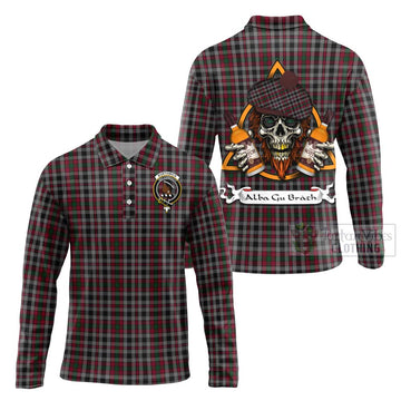 Borthwick Tartan Long Sleeve Polo Shirt with Family Crest and Bearded Skull Holding Bottles of Whiskey Unisex - Tartan Vibes Clothing