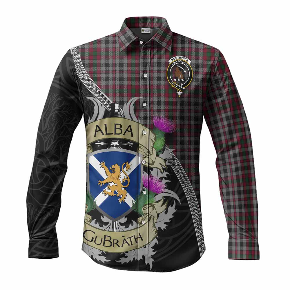 Borthwick Tartan Family Crest Long Sleeve Button Shirt Lion Rampant Royal Thistle Shield Celtic Inspired Men's Shirt S - Tartan Vibes Clothing