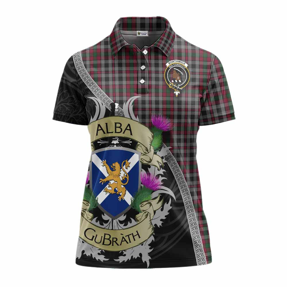 Tartan Vibes Clothing Borthwick Tartan Family Crest Women's Polo Shirt Lion Rampant Royal Thistle Shield Celtic Inspired