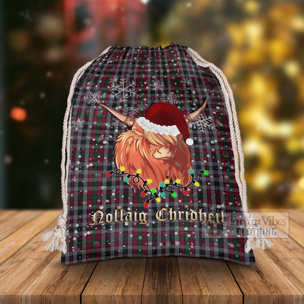 Tartan Vibes Clothing Borthwick Tartan Christmas Santa's Bag with Highland Cow