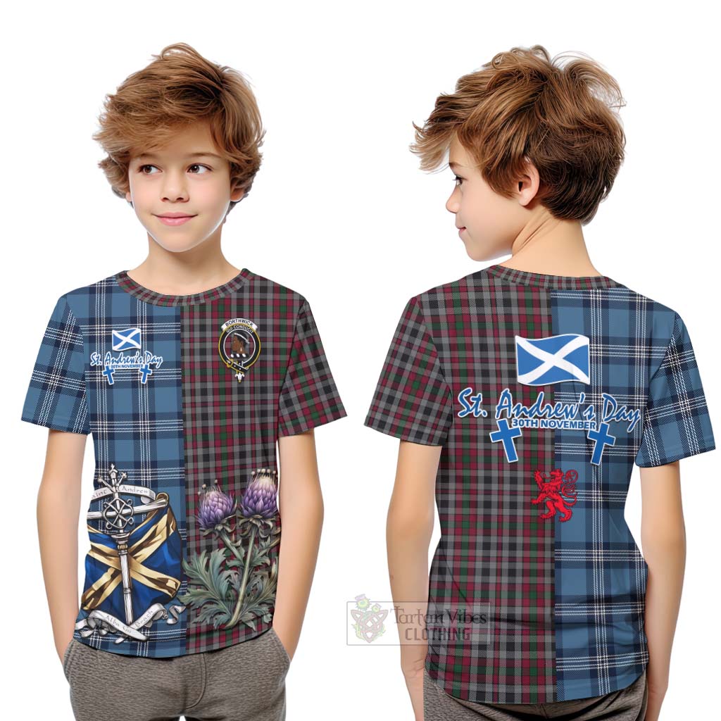 Borthwick Tartan Kid T-Shirt Happy St. Andrew's Day Half Tartan Style Youth XL Size14 - Tartan Vibes Clothing