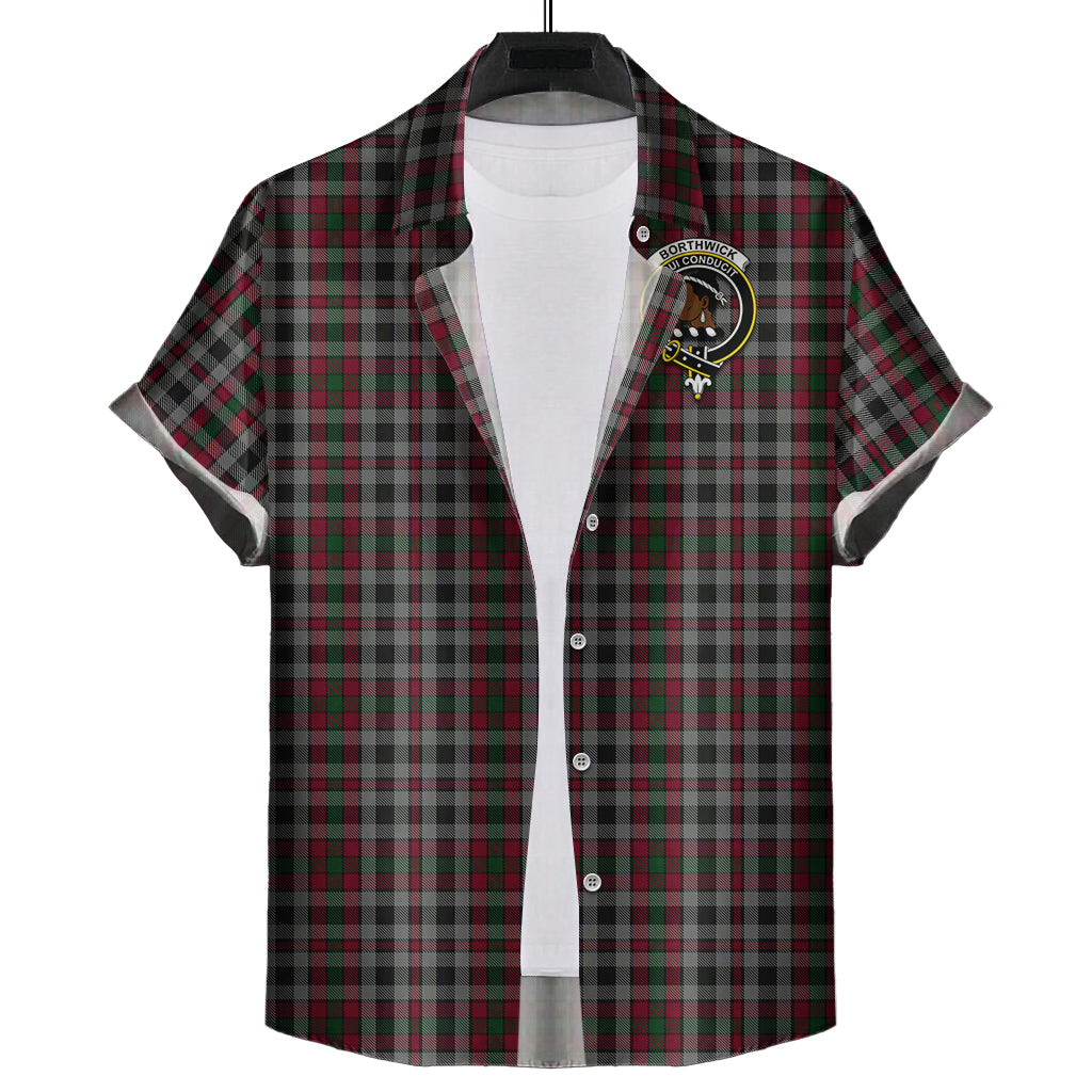 Borthwick Tartan Short Sleeve Button Down Shirt with Family Crest - Tartanvibesclothing