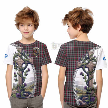 Borthwick Tartan Kid T-Shirt with Family Crest and St. Andrew's Cross Accented by Thistle Vines Youth XL Size14 - Tartan Vibes Clothing